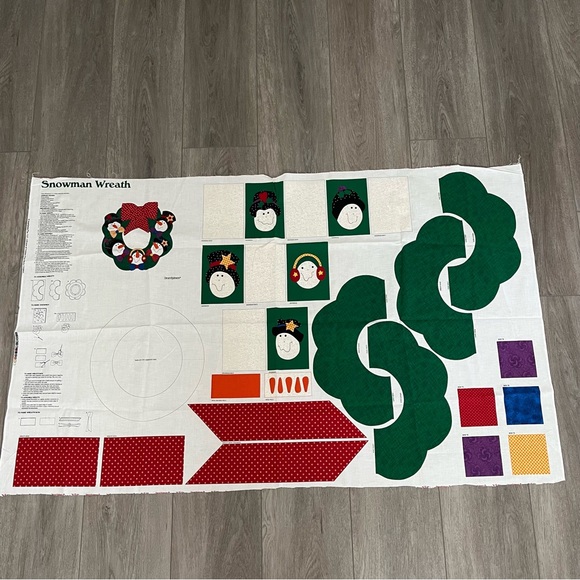 Vintage Fabric Panel Christmas Holiday Snowman Wreath Winter Dream Spinners - Picture 2 of 7